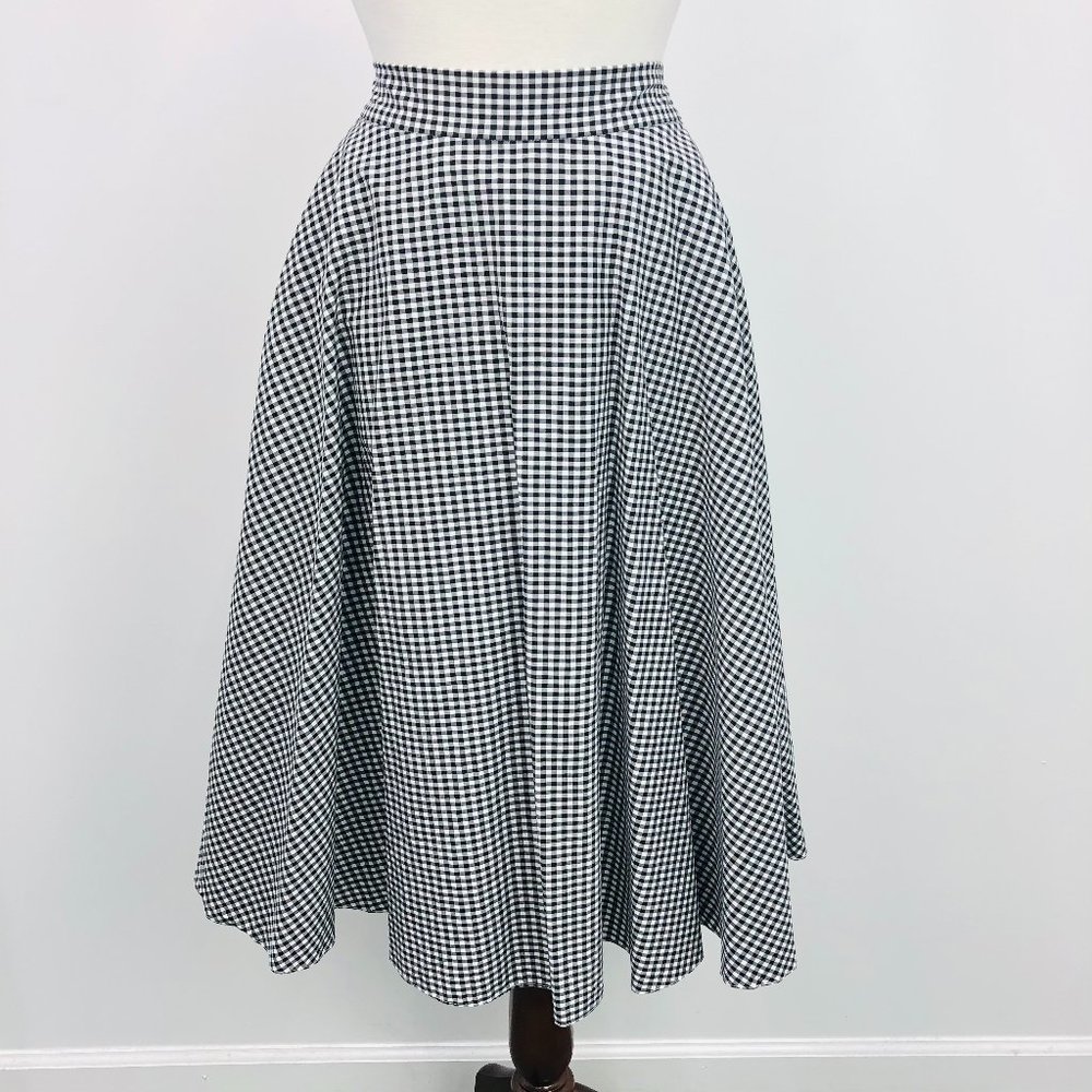 Uniqlo Black White Gingham Plaid Midi Tent Skirt